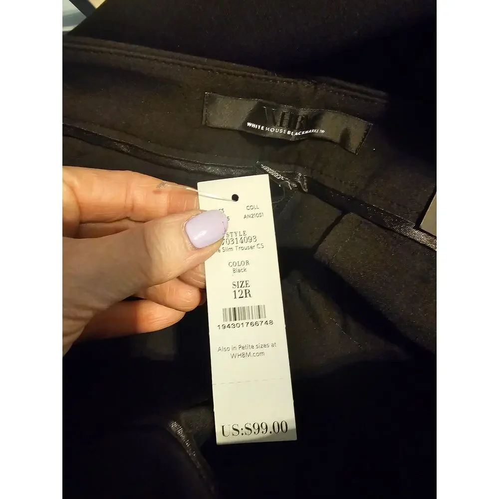 WHBM Elle Slim Trouser Comfort Stretch Pants black sz 12 new $99 WP104